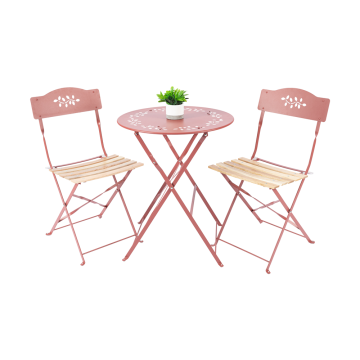 Table and Wood Slat Chairs with Leaf Pattern